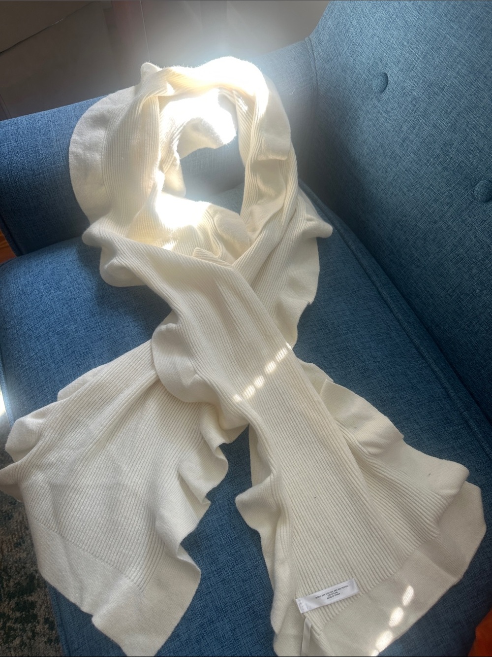 Talbots Cream Ribbed Ruffle Scarf NWT